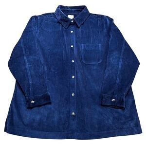 Vintage LL Bean Corduroy Navy Blue Button Up Long Sleeve Men's XXL Grunge 1990s